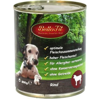 800g Rind Nassfutter Premium Hundefutter, getreidefrei, Allergiker geeignet, hoher Fleischanteil